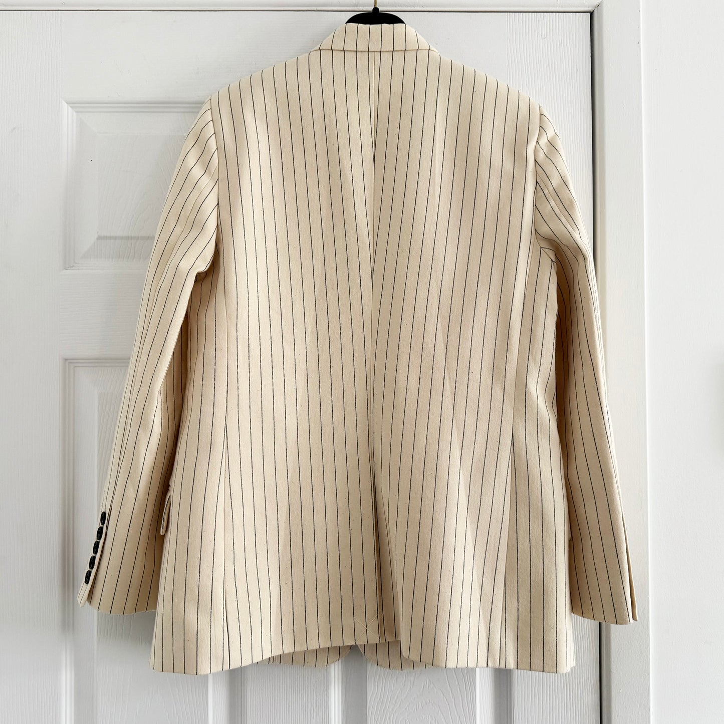 Nili Lotan "Don" Pinstripe Cotton Blazer in Ivory, Size 8 (fits 6/8)
