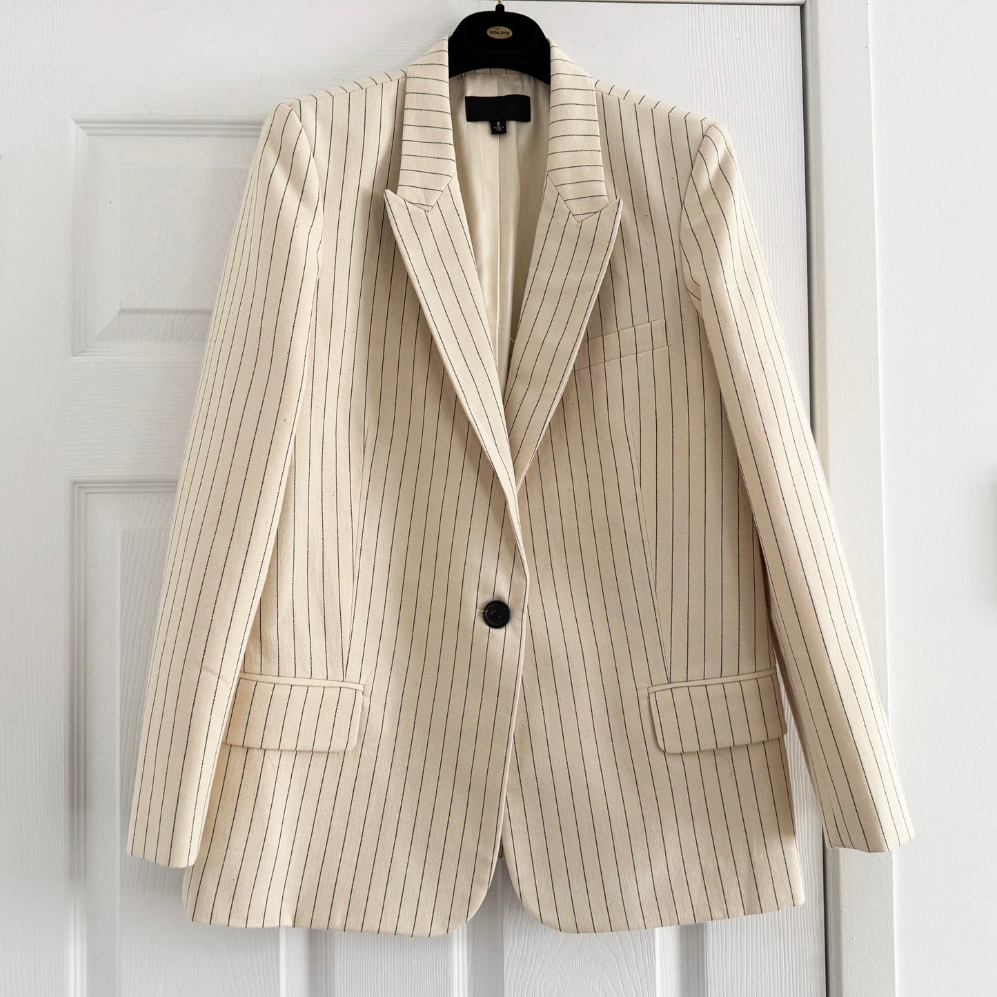 Nili Lotan "Don" Pinstripe Cotton Blazer in Ivory, Size 8 (fits 6/8)