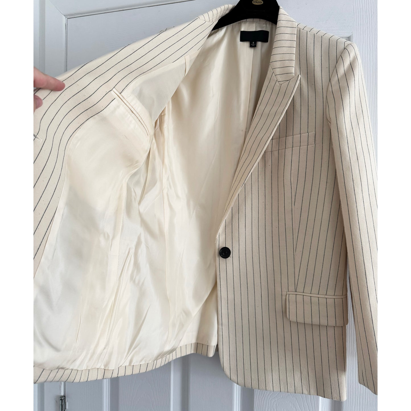 Nili Lotan "Don" Pinstripe Cotton Blazer in Ivory, Size 8 (fits 6/8)