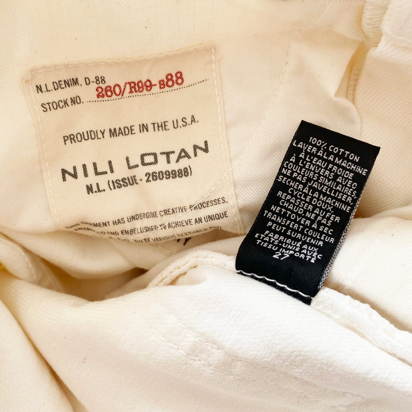 Nili Lotan "Violette" Jean in Cream, size 27