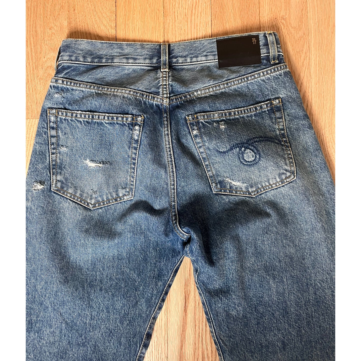 R13 Boyfriend Jean in Bain Blue, size 25 (fits 26)