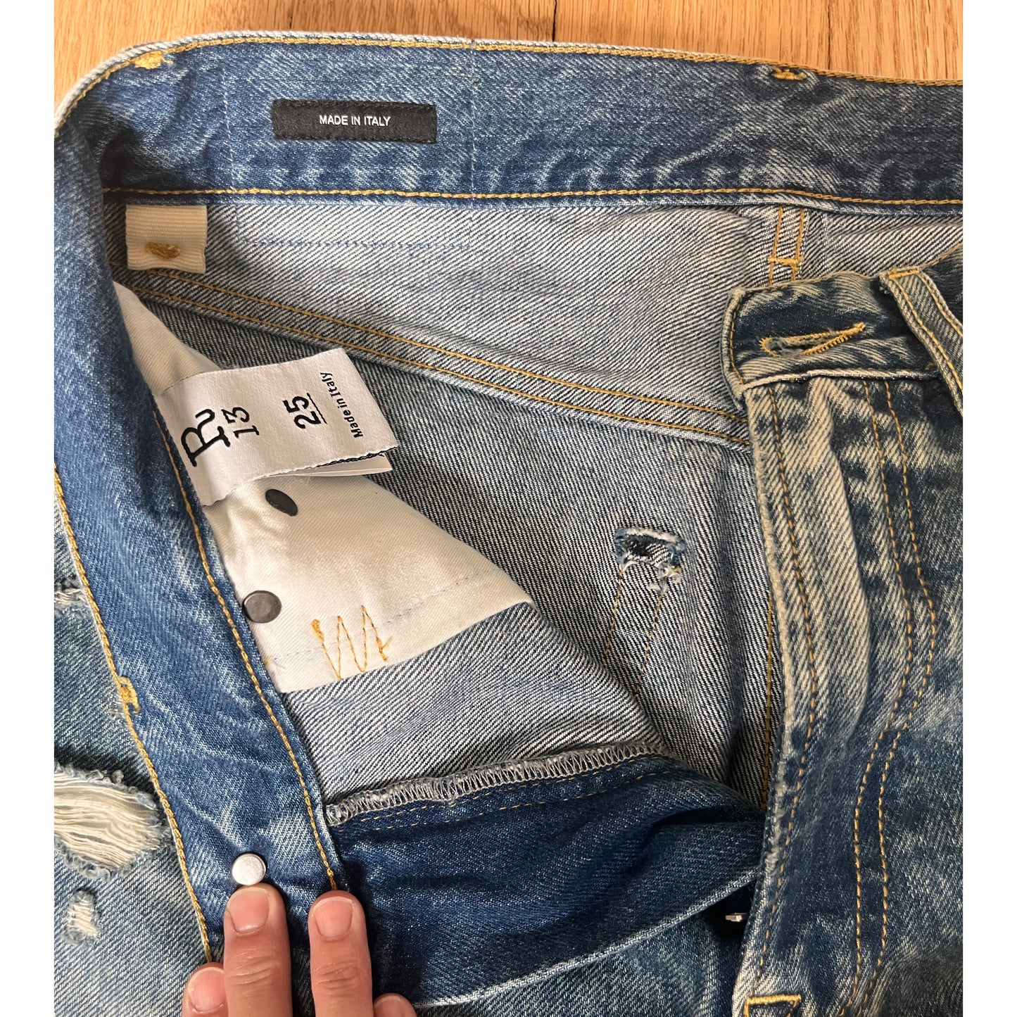 R13 Boyfriend Jean in Bain Blue, size 25 (fits 26)