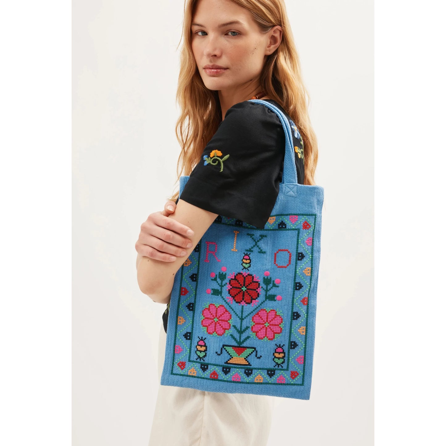 RIXO "Noora" Tote in Blue