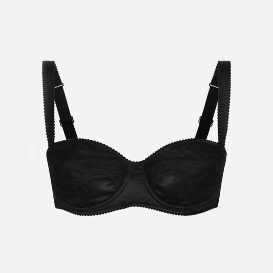 Dolce & Gabbana Lace Trim Satin Bra in Black, size 34A/75A
