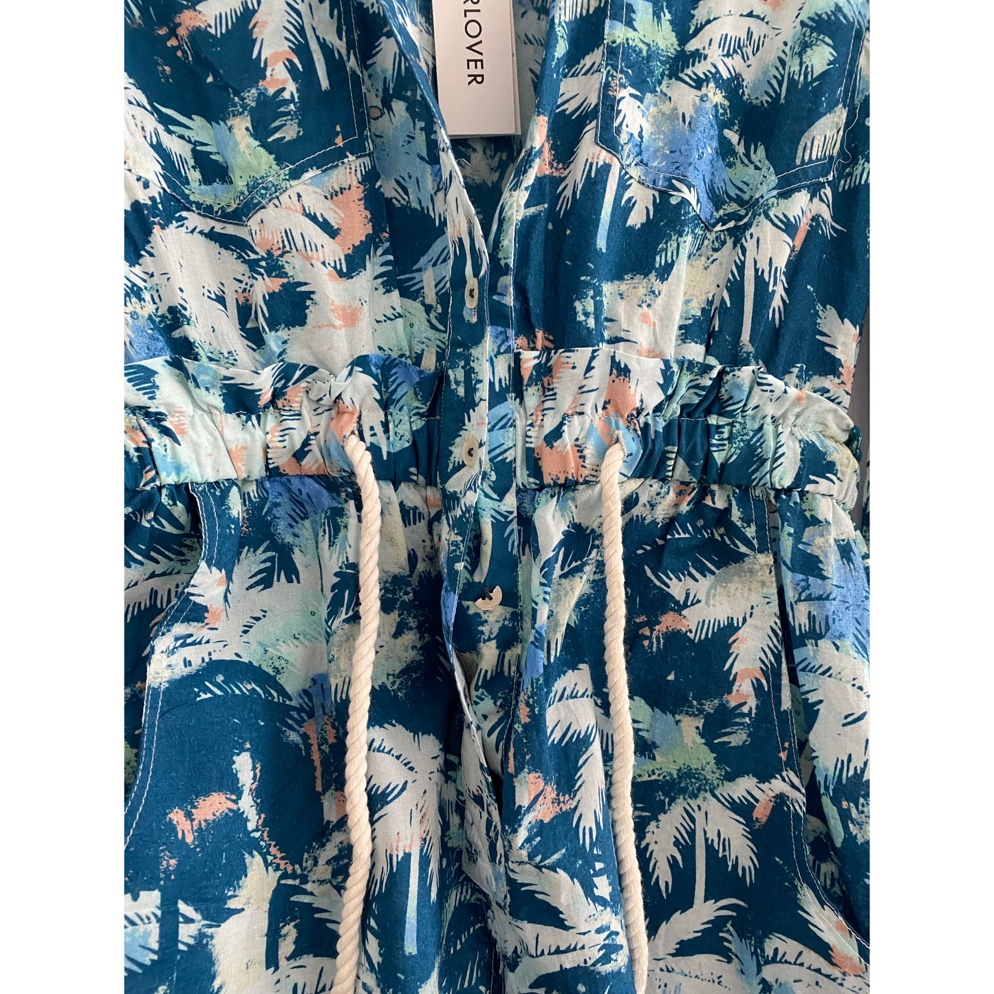 Overlover "Lloyd" Printed Romper in Blue, size Small