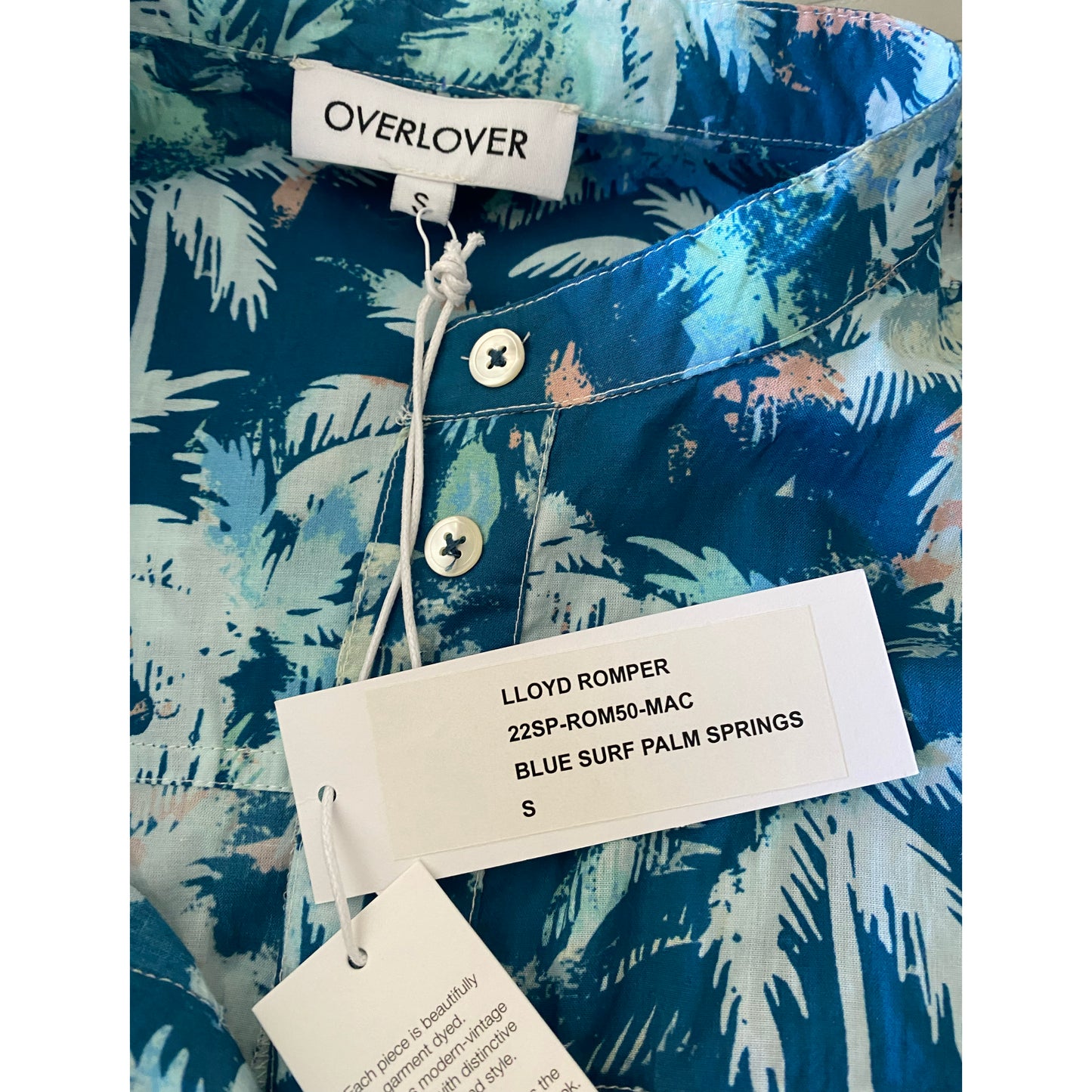 Overlover Lloyd Printed Romper in Blue, size Small