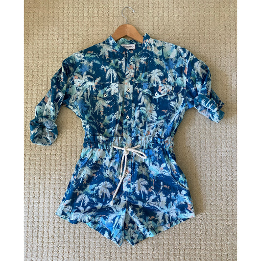 Overlover Lloyd Printed Romper in Blue, size Small