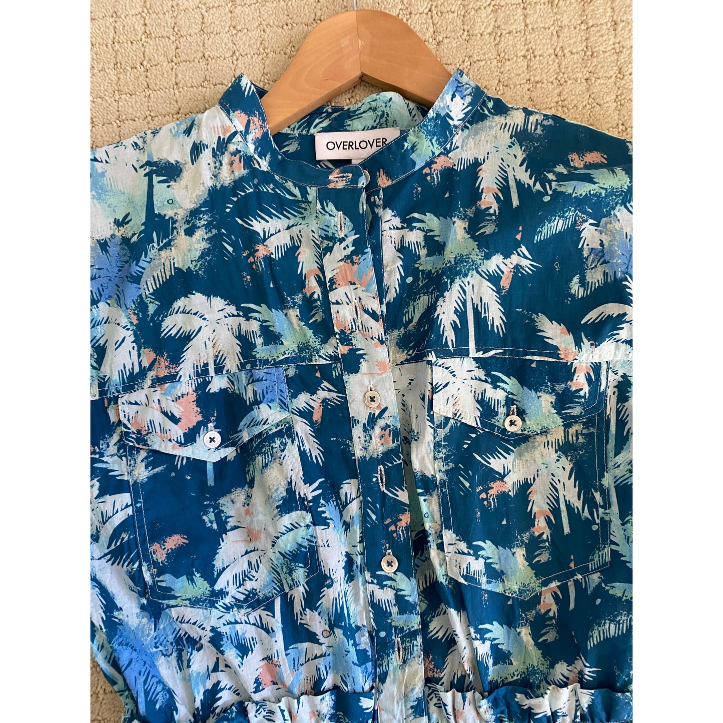 Overlover Lloyd Printed Romper in Blue, size Small