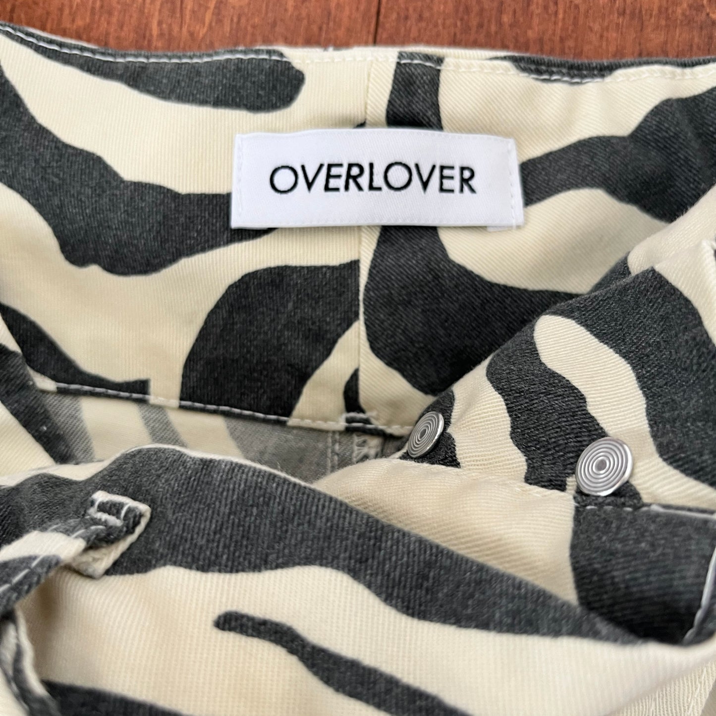 Overlover Zebra Print Shorts in Cream/Black, size Small