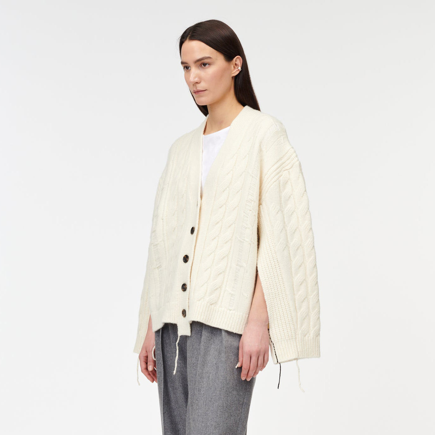 Maria McManus Oversize Aran Cable Knit Cardigan in Ivory, size XS