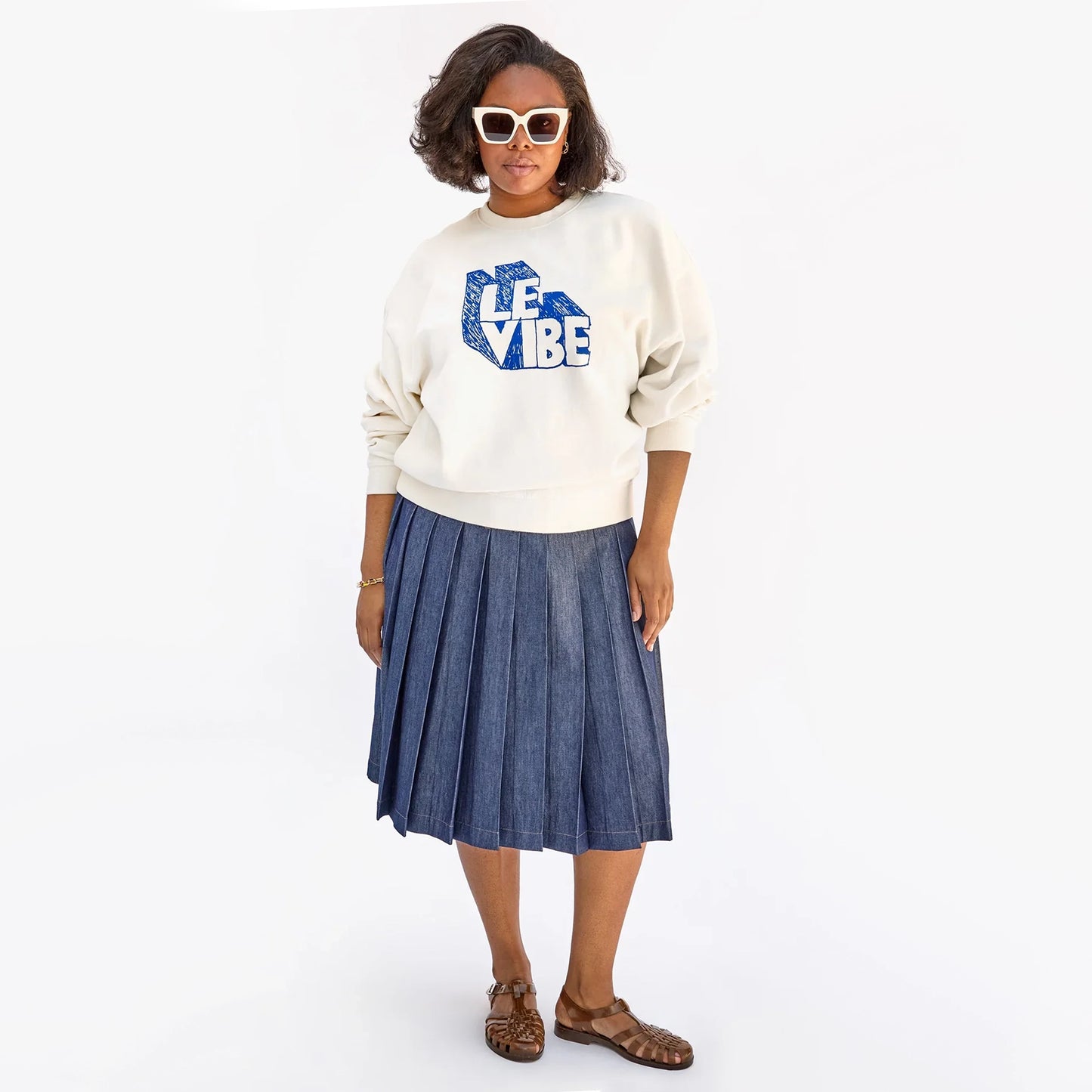 Clare V "Le Vibe" Oversized Sweatshirt in Ivory, size XS