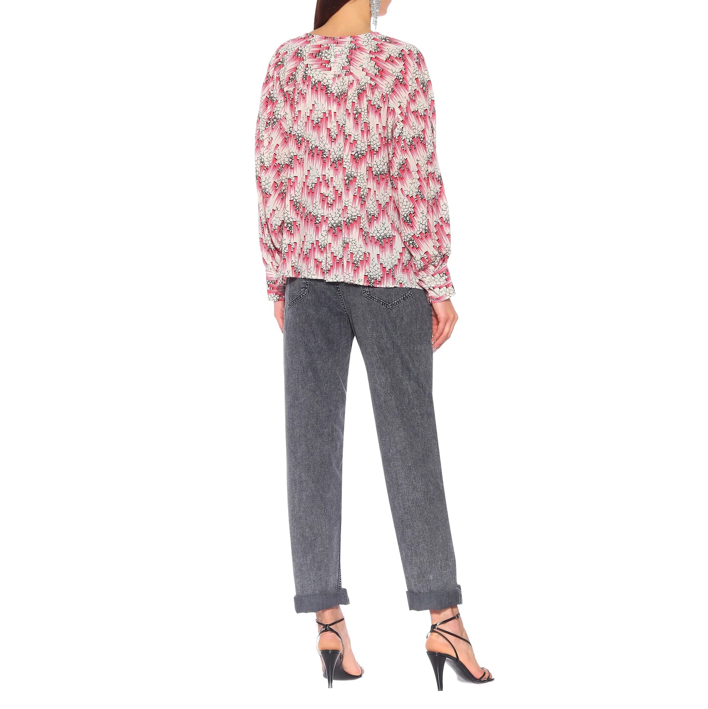 Isabel Marant "Amba" Printed Silk Blouse in Pink, size 34 (fits oversize, like a Medium??)