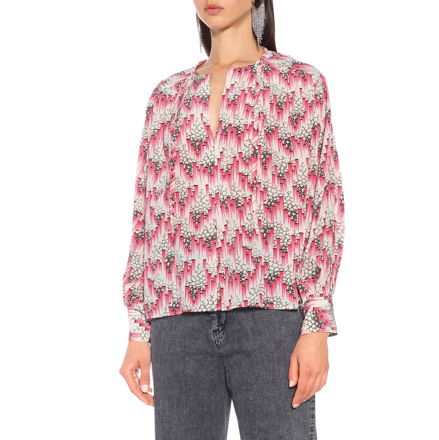 Isabel Marant "Amba" Printed Silk Blouse in Pink, size 34 (fits oversize, like a Medium??)