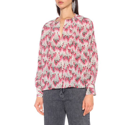 Isabel Marant "Alma" Printed Silk Blouse in Pink, size 34 (fits oversize, like a Medium??)