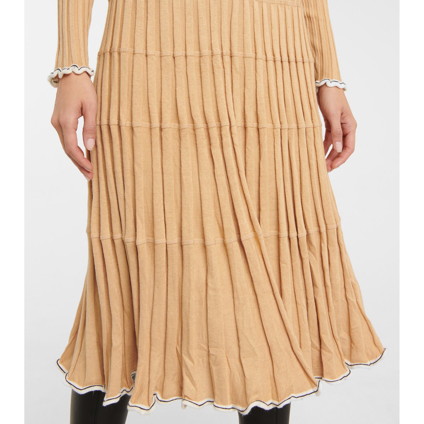 Proenza Schouler Ribbed Knit Long Sleeve Dress in Tan, size Large (fits M/L)