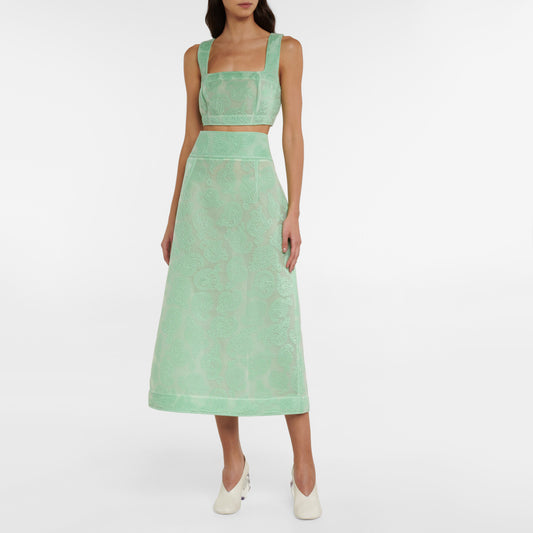 Jil Sander Paisley Mesh Jacquard Skirt in Light Green, size 36 (fits US 2/4)