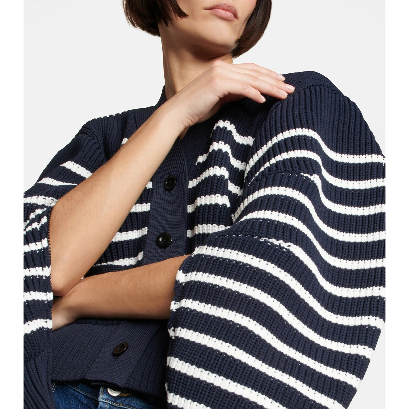 Sacai Horizontal Stripe Knit Cardigan in Navy, size Small