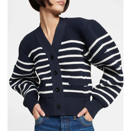 Sacai Horizontal Stripe Knit Cardigan in Navy, size Small