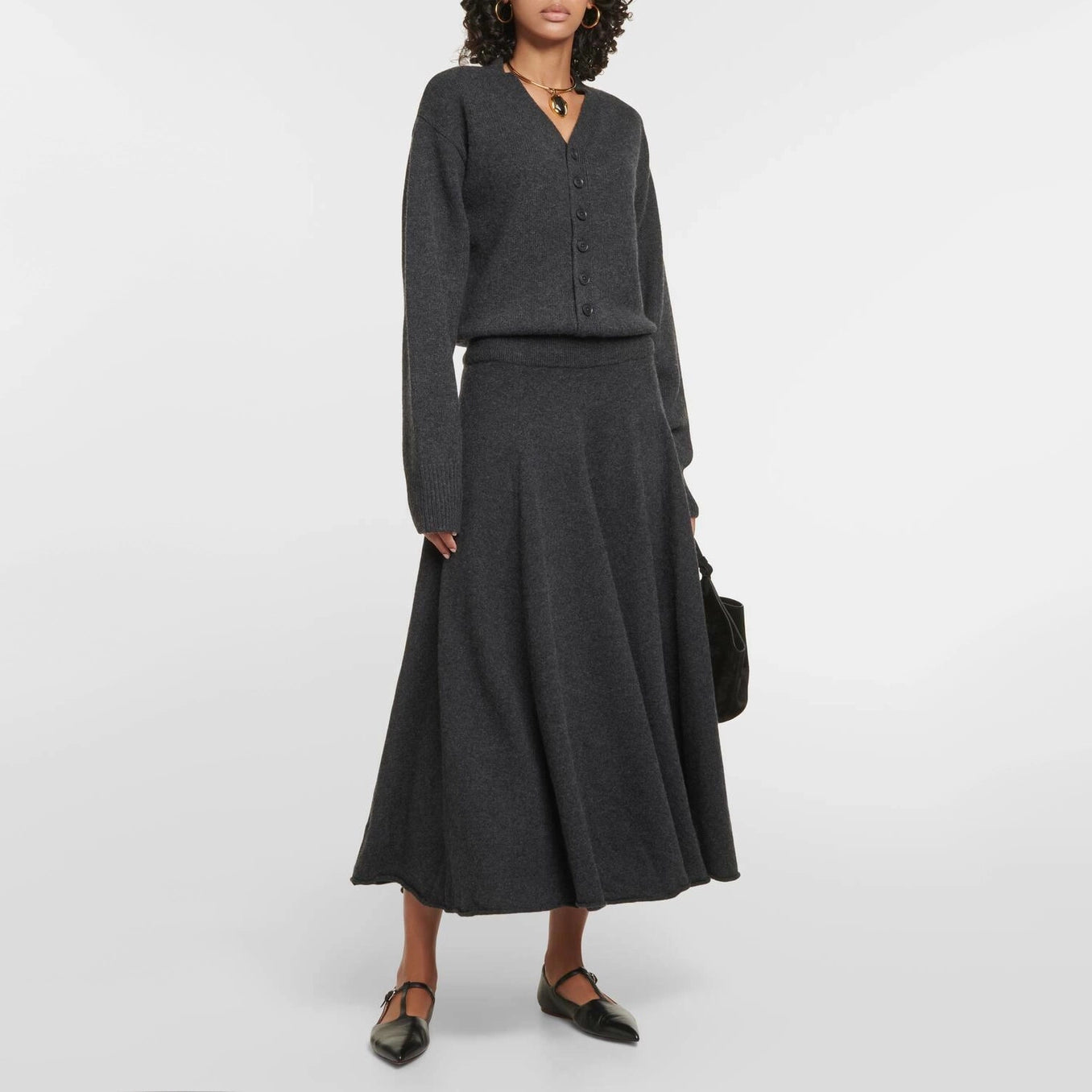 Extreme Cashmere No 313. Swingy Skirt in Charcoal Grey, One Size only