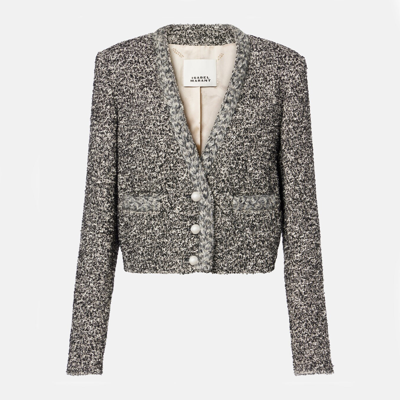 Isabel Marant Gwendoline Cropped Tweed Blazer in Grey, size 40