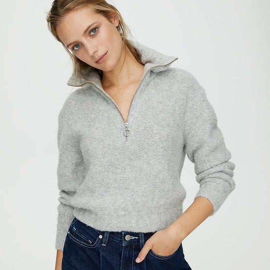 Wilfred Free Nubbly Grey Pullover w Zip, size XXS