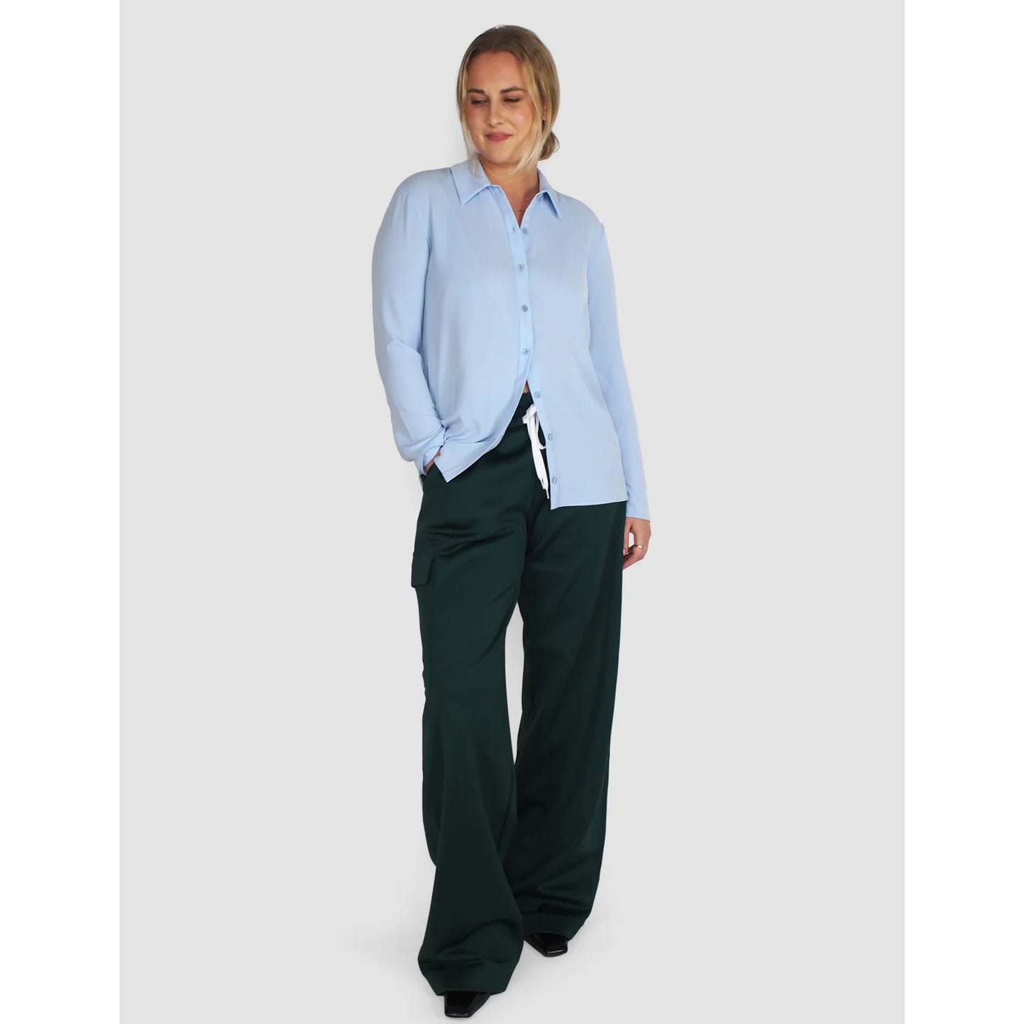 Tibi Soft Drape Slim Shirt in Light Blue, size 12