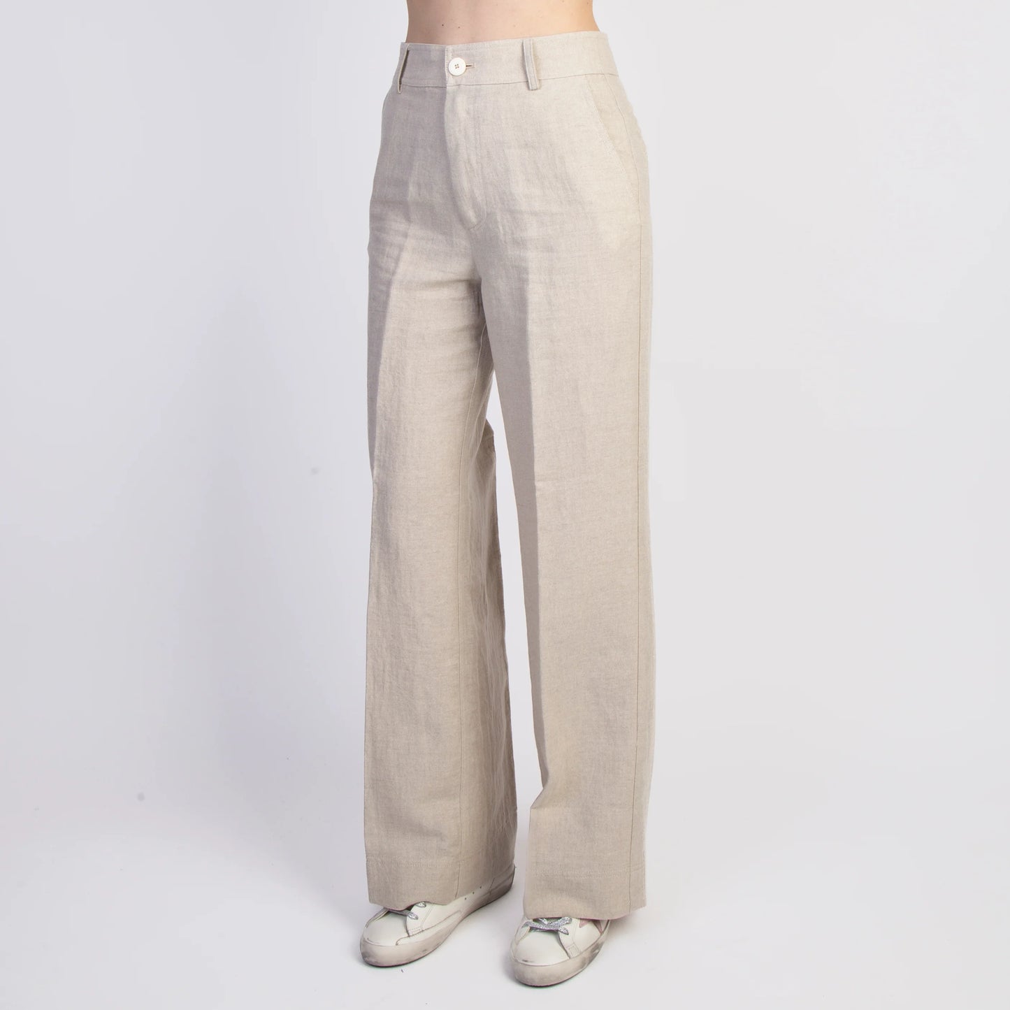 Pomandere Textured Cotton Wide Leg Pants in Khaki, size 40IT (fits like 4US)