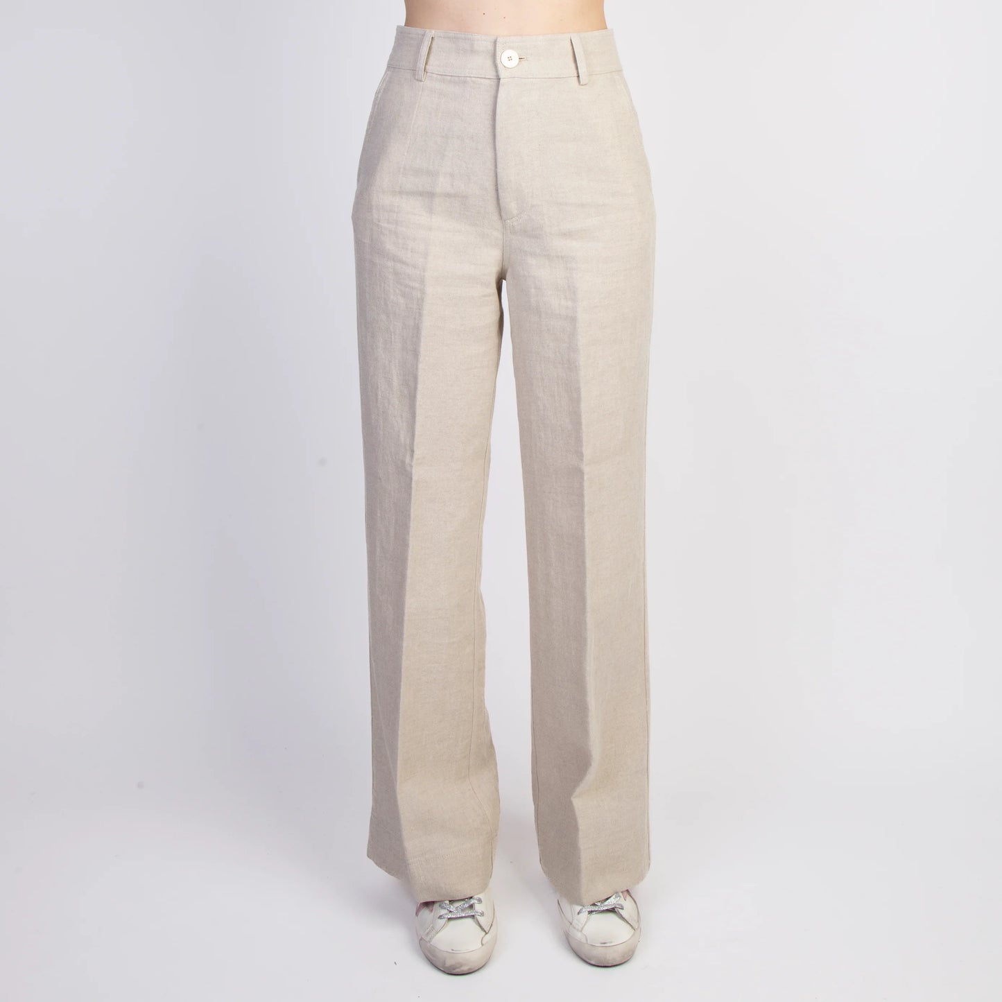 Pomandere Textured Cotton Wide Leg Pants in Khaki, size 40IT (fits like 4US)