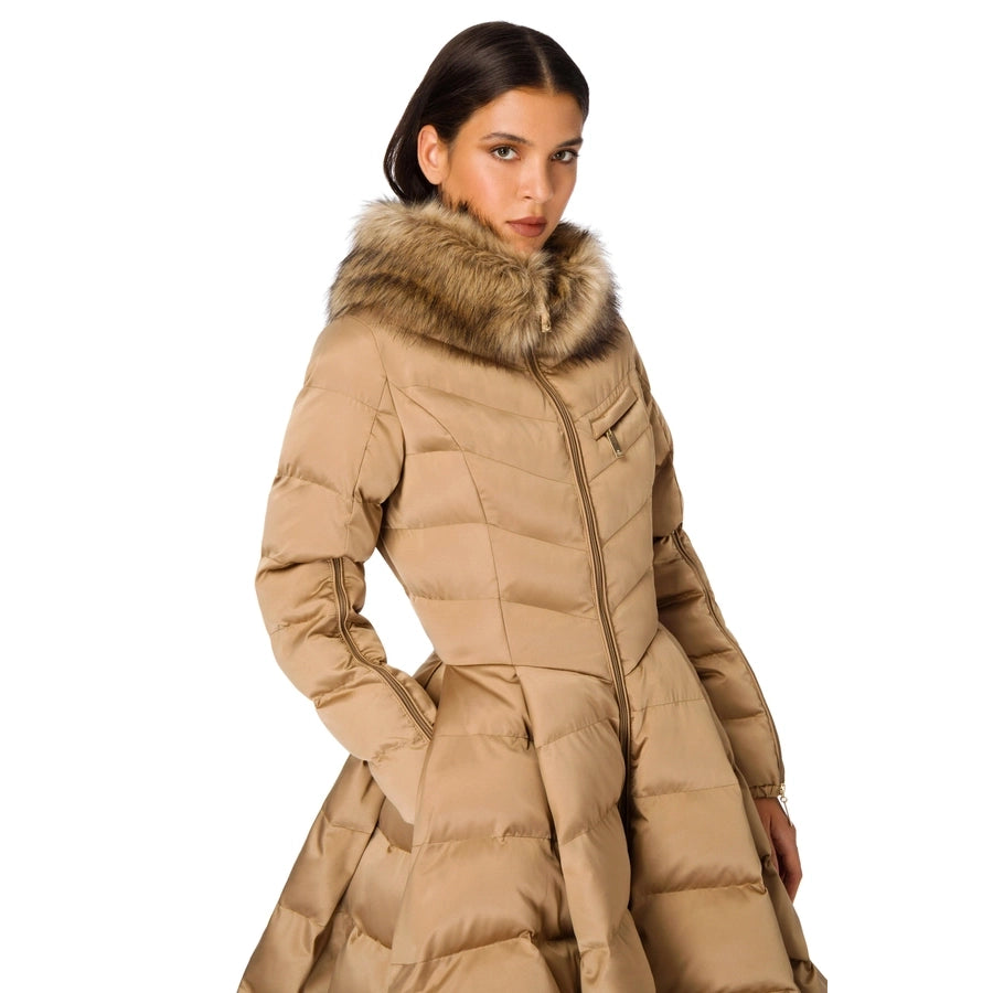 Elizabetta Franchi Flared Skirt Puffer in Beige, size 40IT (fits like size 2)