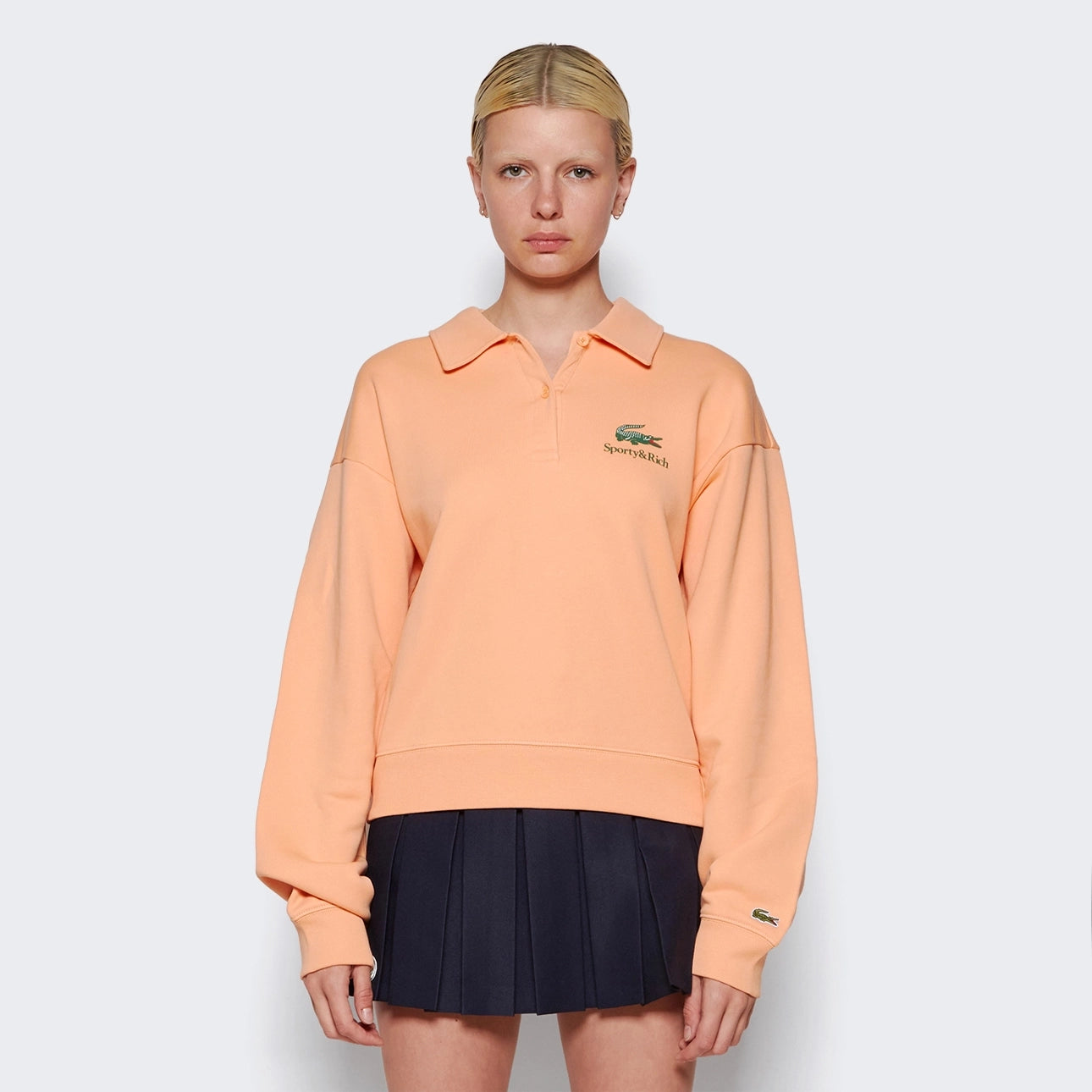 Sporty & Rich x Lacoste Polo Neck in Orange, size 34 (XS)