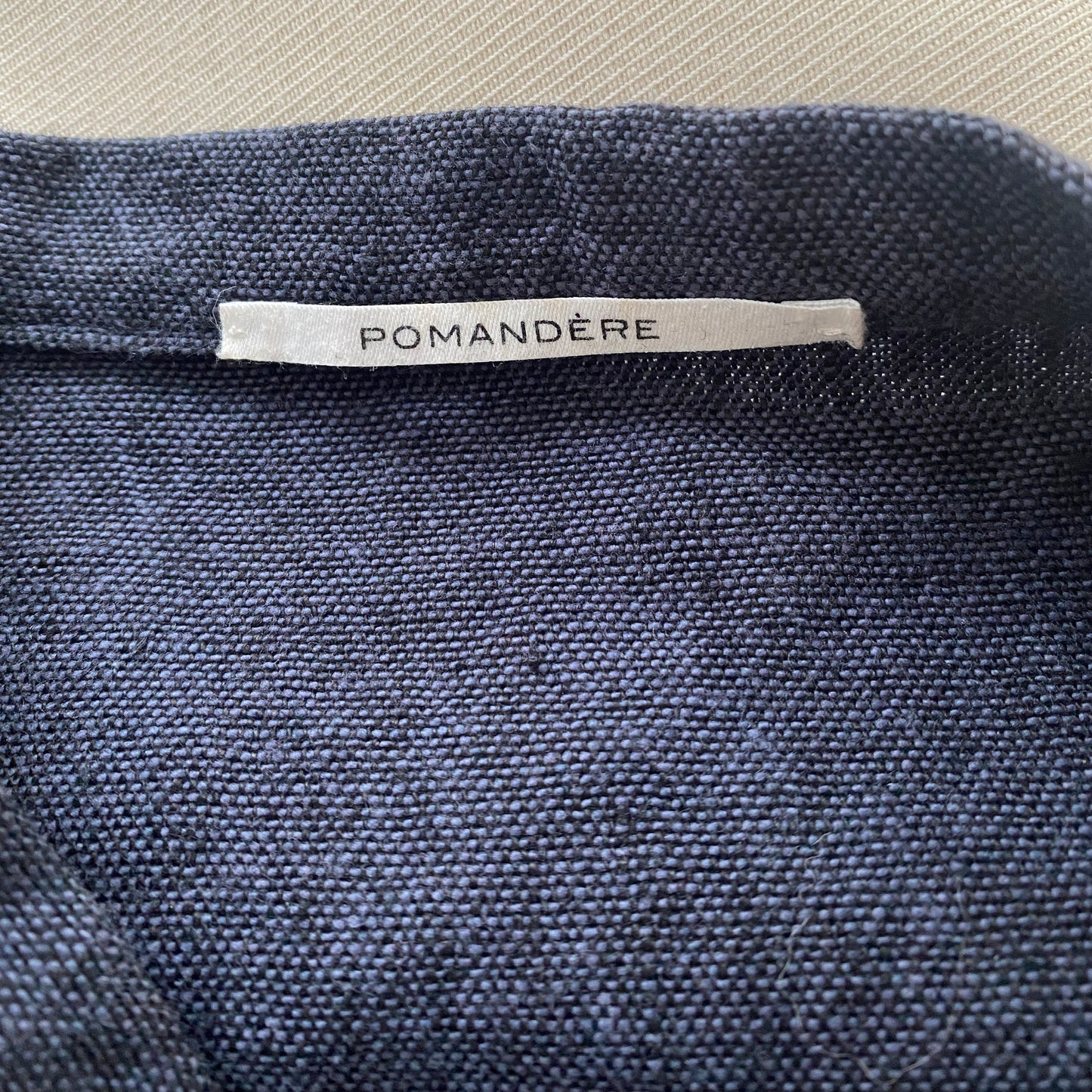 Veste Pomandere Belted Navy en toile de coton/lin, taille 40, convient comme une taille 4/6