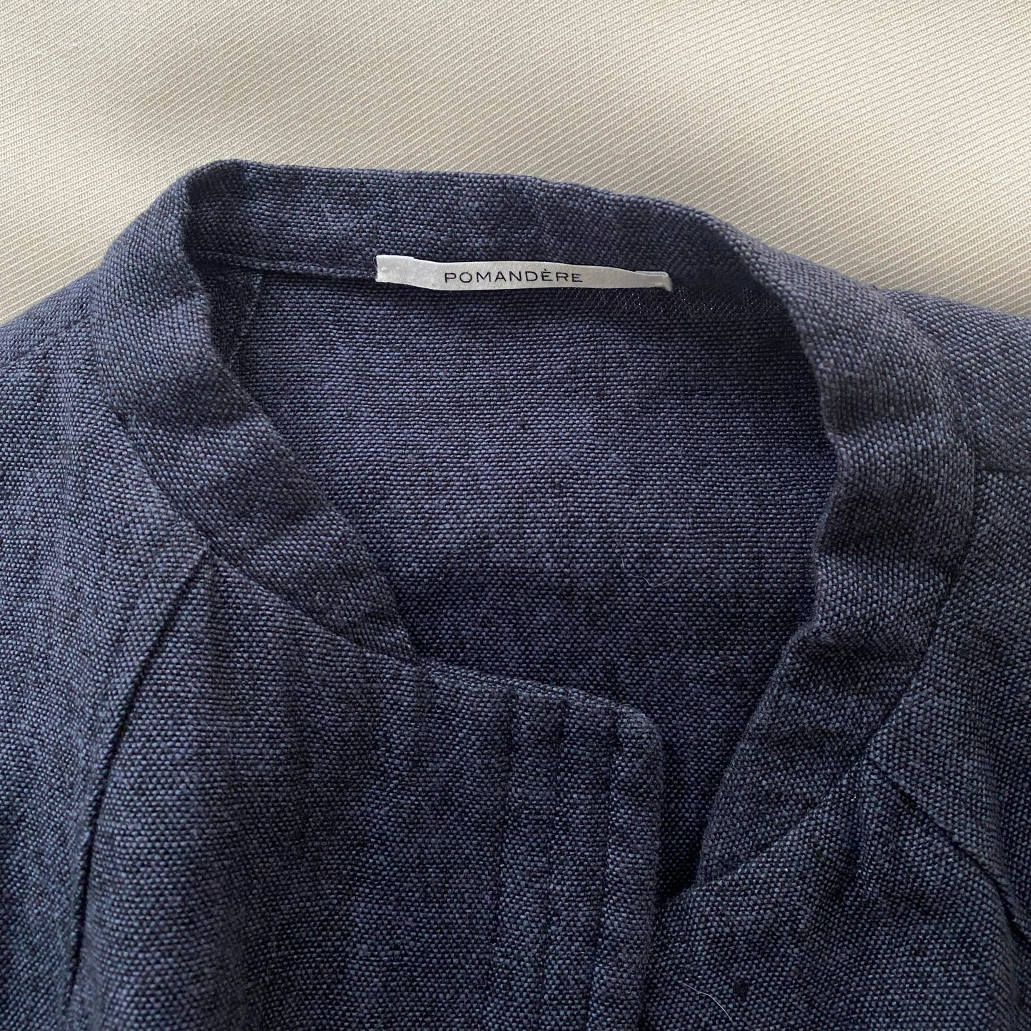 Pomandere Belted Navy cotton/linen canvas jacket, size 40, fits like a size S/M