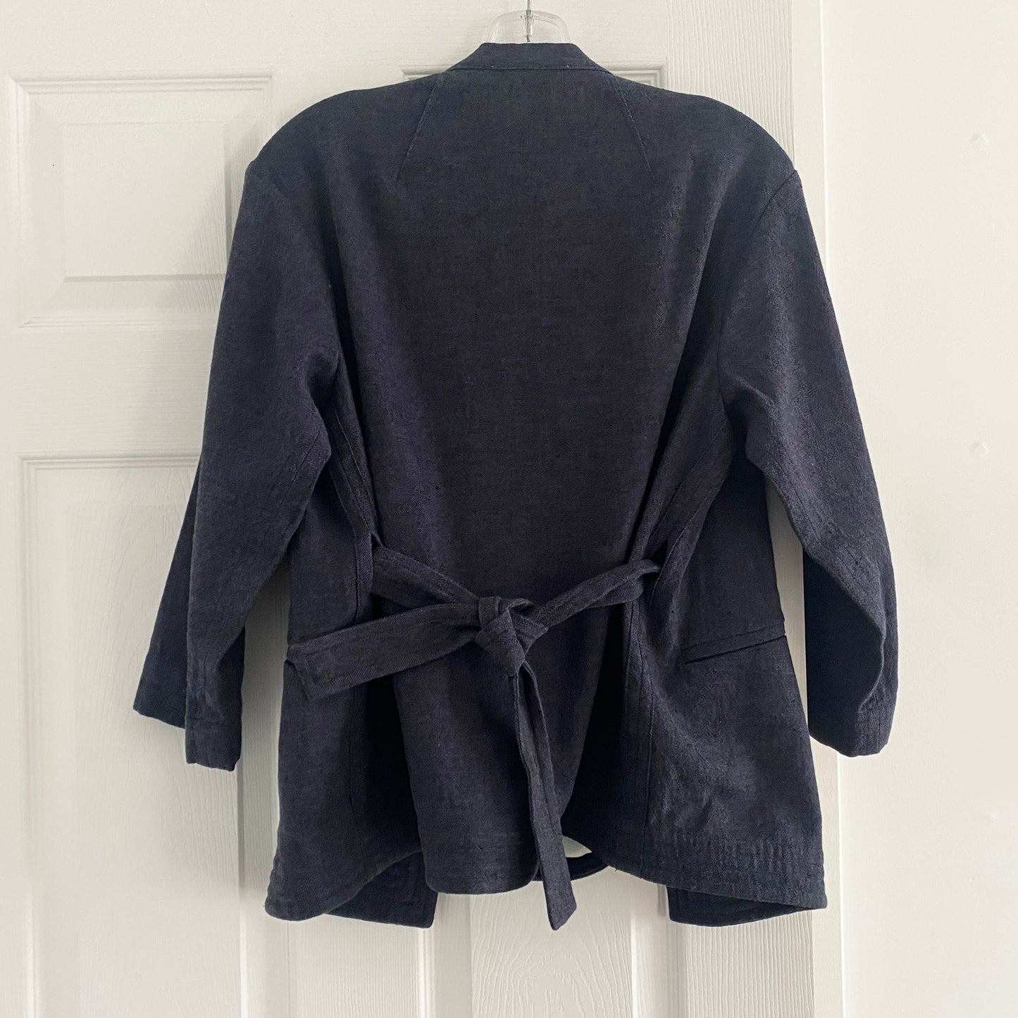 Veste Pomandere Belted Navy en toile de coton/lin, taille 40, convient comme une taille 4/6