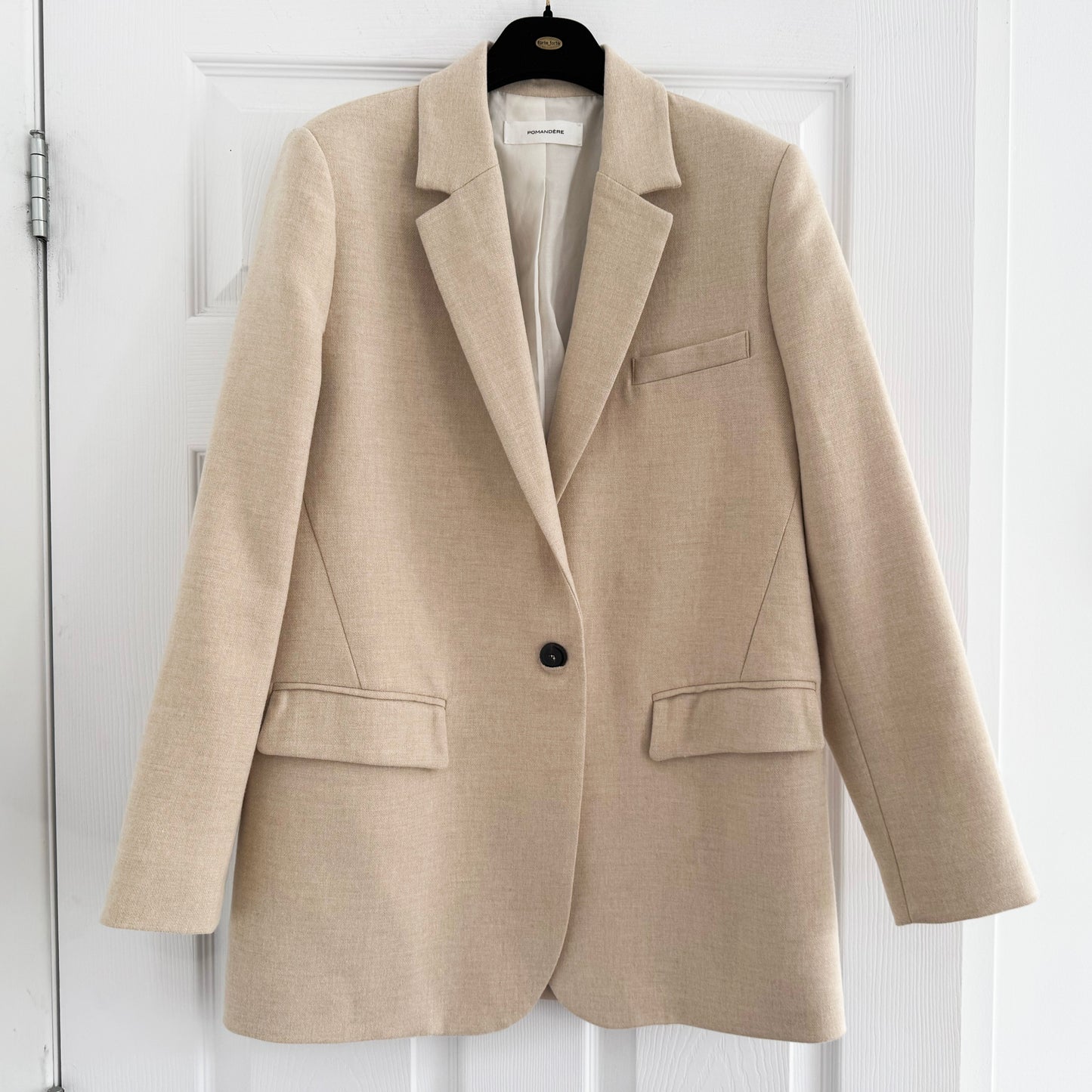 Pomandere Single Breasted Wool Blend Blazer in Cream/Beige, size 38 (fits XS)
