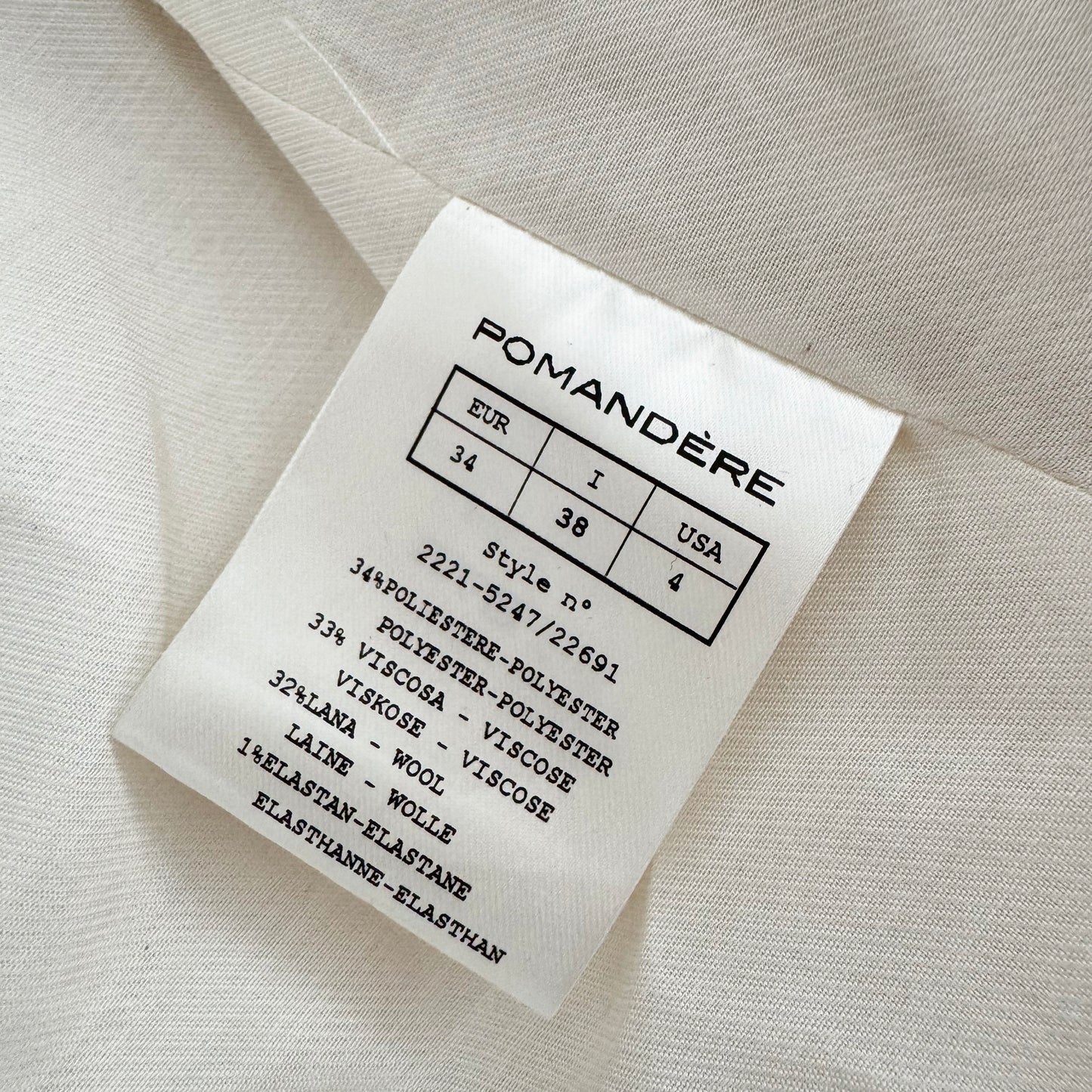 Pomandere Single Breasted Wool Blend Blazer in Cream/Beige, size 38 (fits XS)