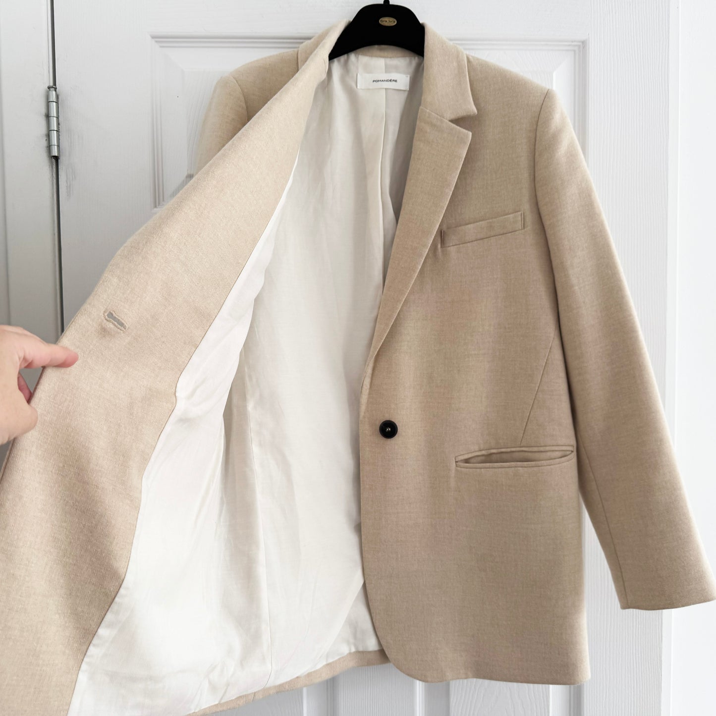 Pomandere Single Breasted Wool Blend Blazer in Cream/Beige, size 38 (fits XS)