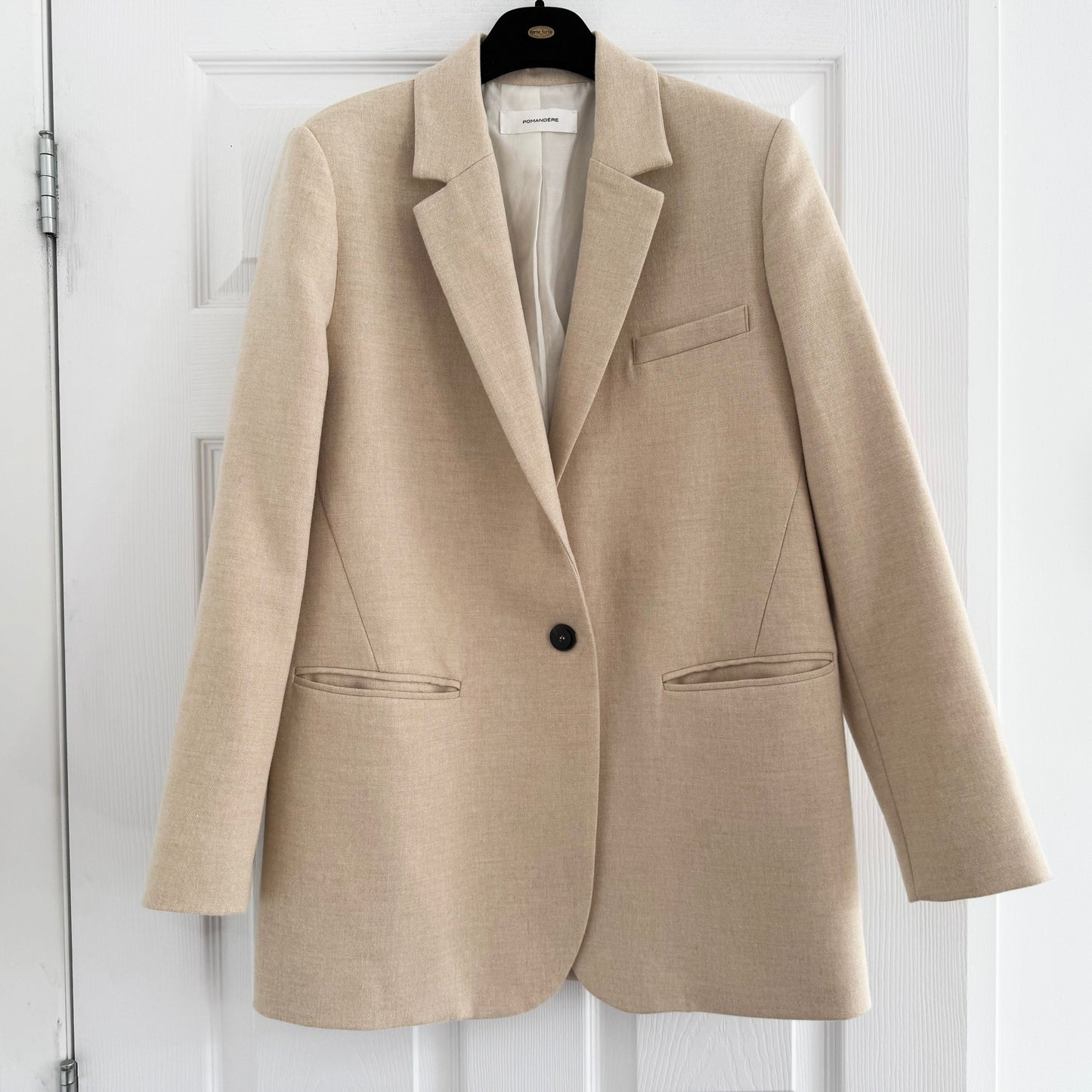 Pomandere Single Breasted Wool Blend Blazer in Cream/Beige, size 38 (fits XS)