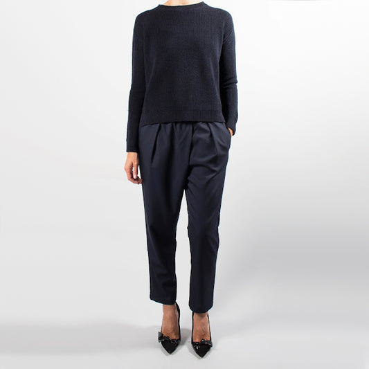 Pomandere Crossover Crepe Pants in Navy, size 46