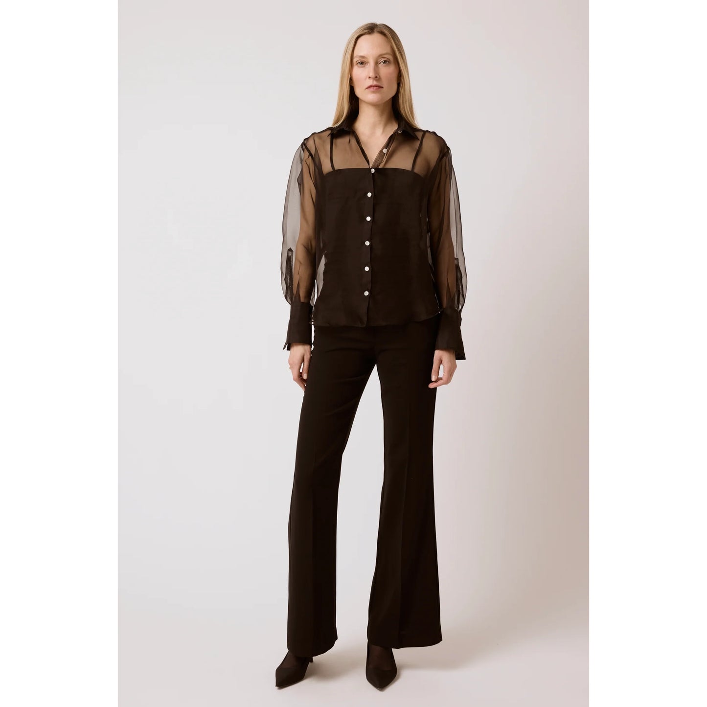 T.Line "Isabel" Silk Organza Shirt in Black, size S/M