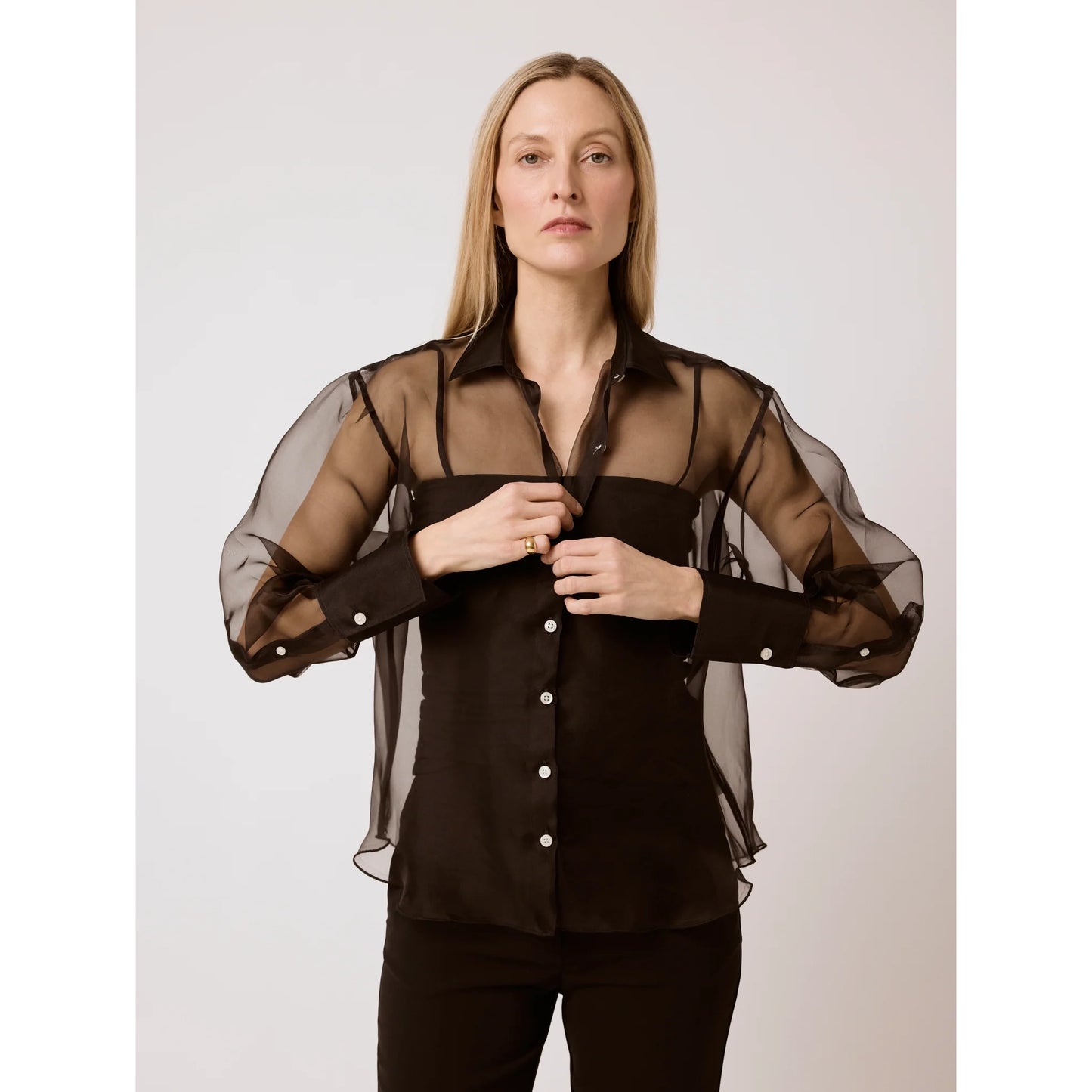 T.Line "Isabel" Silk Organza Shirt in Black, size S/M