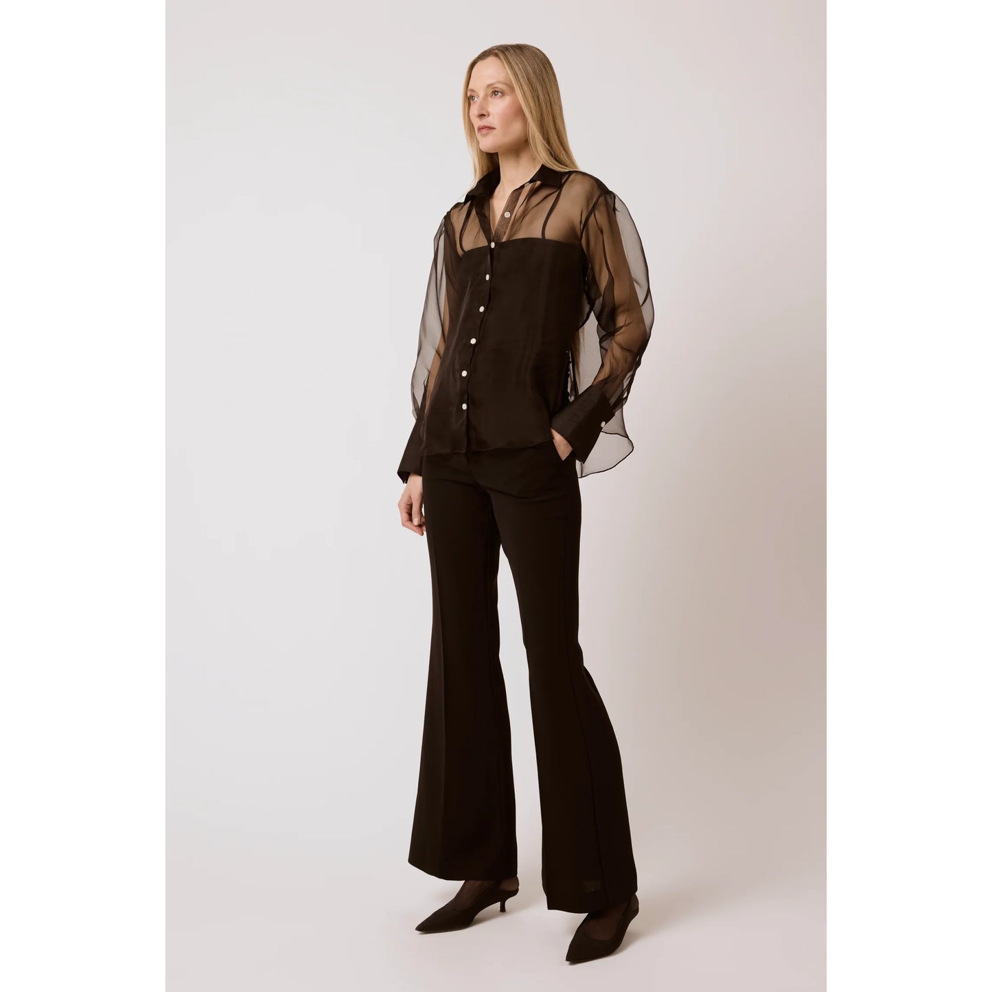 T.Line "Isabel" Silk Organza Shirt in Black, size S/M