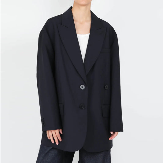 Tibi Tropical Wool "Liam" Blazer in Dark Navy, size Large ** sleeves hemmed **