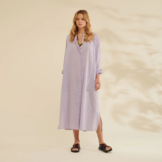 Robe tunique en coton rayé lilas Chloe Stora, taille 38