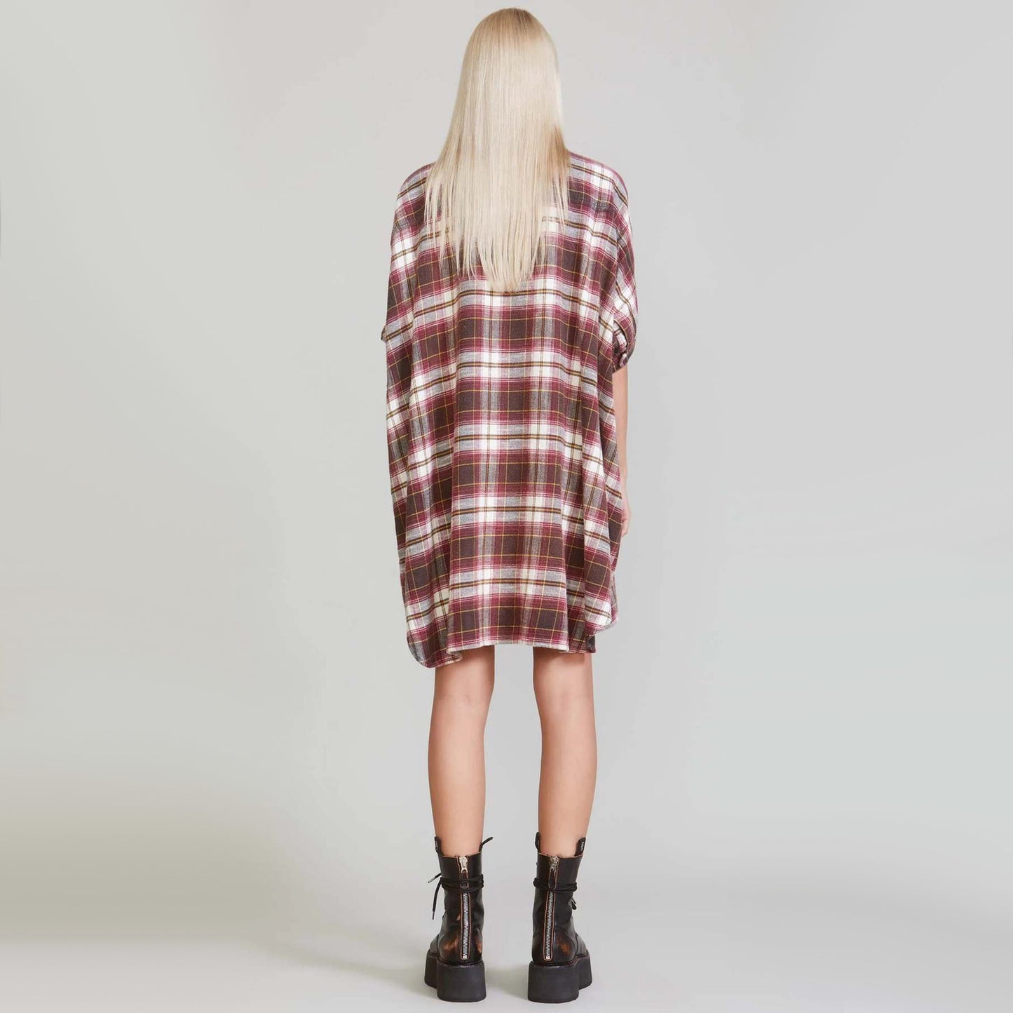 R13 Flannel Oversize Boxy Shirtdress in Red/Brown Plaid, size Small (fits S-L)