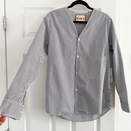Plan C Pinstripe Collarless Shirt, size 38 (fits like size 6 ish)