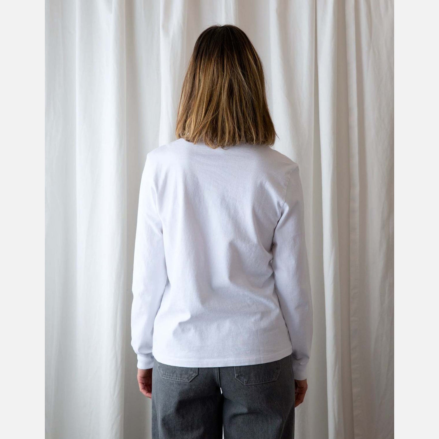 Re/Done Long Sleeve Pocket Tee in White, size XS