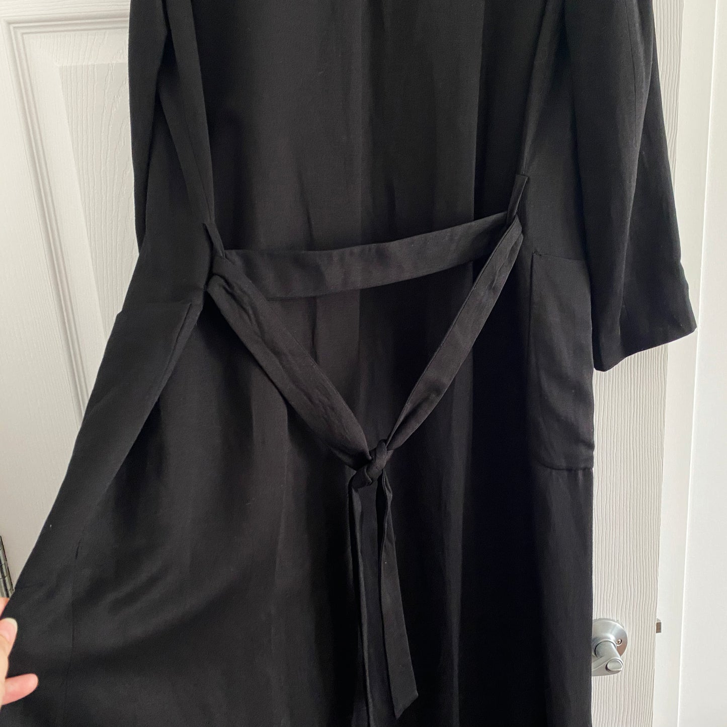 Pomandere Black Crepe Trench Coat, size 44