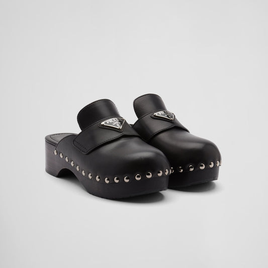 Prada Studded Leather Clogs in Black, size 41