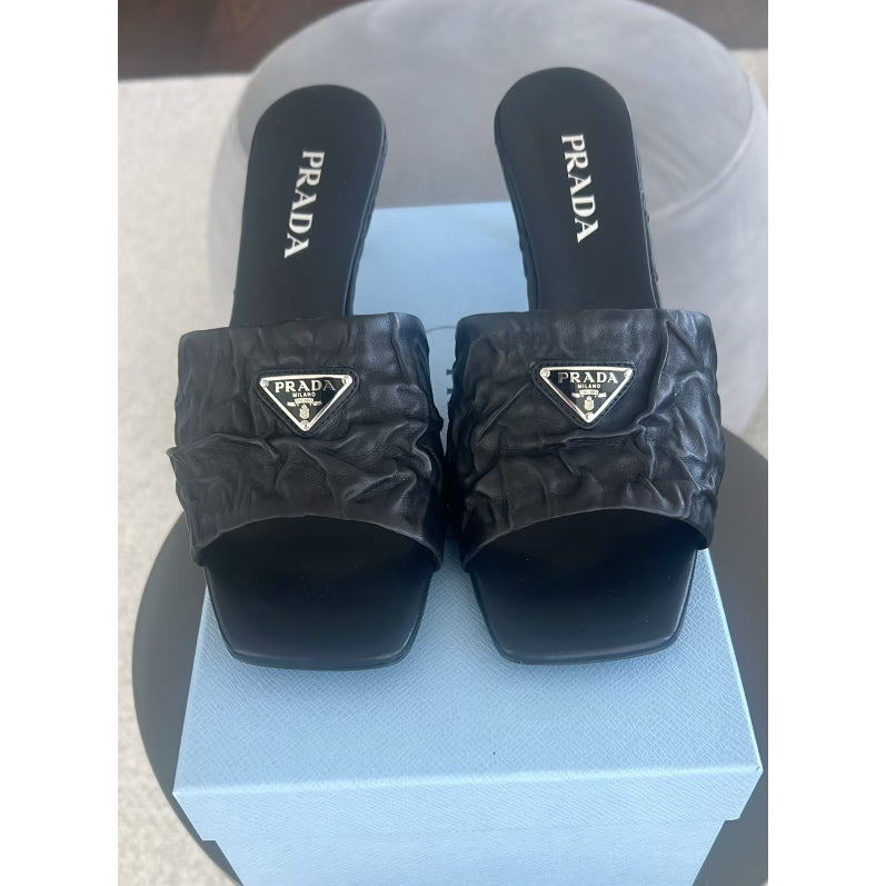 Prada Triangle Logo Mules in Black, size 41