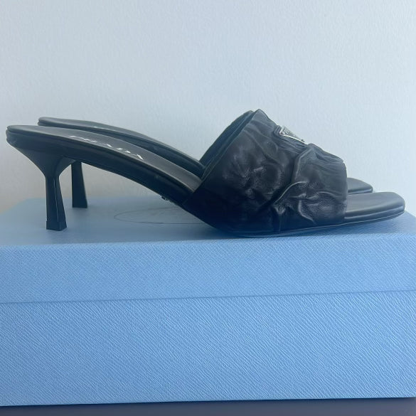 Prada Triangle Logo Mules in Black, size 41